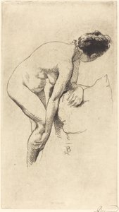 Nackte, die ihr Bein hält von Albert Besnard
