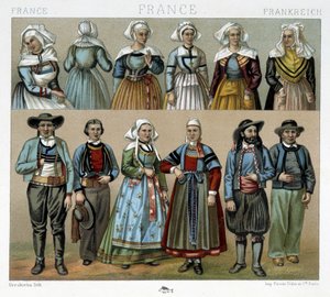 Bretonische Kostüme des 19. Jahrhunderts - in „Le costume ancien et historique“ von Racinet von Albert Charles August Racinet