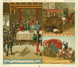 Leben auf der Burg und Transportmittel im 14. Jahrhundert von Albert Charles August Racinet