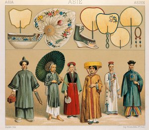 Kleidung chinesischer Frauen und der Region Tartary, Illustration aus Die vollständige Kostümgeschichte von Auguste Racinet