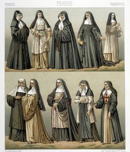 Kostüme von Nonnen in Frankreich im 18. Jahrhundert. Illustration in „Le costume historique“ von Racinet