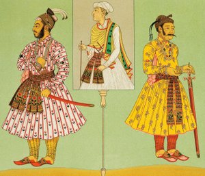 Hohe Würdenträger des Mogulreichs, Lithografie von Chataignon aus Historische Kostüme, Band I, von Auguste Racinet (1825-1893), Paris