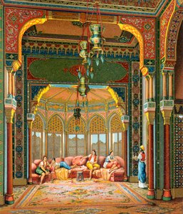 Innenraum eines türkischen Gebäudes, Illustration aus Die vollständige Kostümgeschichte von Auguste Racinet von Albert Charles August Racinet