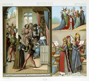 Mittelalter: der königliche Hof, die edlen Damen, die gebildeten Damen - in „The historical costume“ von Racinet