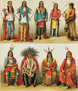 Ureinwohner von Mississippi und Colorado, Lithographie von Nordmann und Sahn aus Le Costume Historique, Band 2