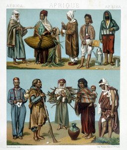 Volkskostüme Afrikas. Illustration in „The historical costume“ von Racinet