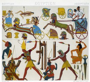 Reproduktion ägyptischer Fresken - in „Das historische Kostüm“ von Racinet von Albert Charles August Racinet