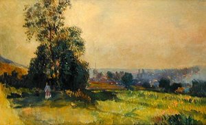 Ein junges Mädchen in einer Landschaft von Albert Charles Lebourg