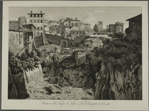 Szene des Tempels der Vesta in Tivoli mit Blick auf die Kaskaden