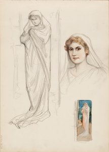 Aino Ackté als Alcestis, Skizze des Gesichts und zwei Ganzkörperskizzen von Albert Edelfelt