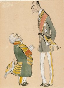 Karikatur von von Haartman, Vorsitzender des Adels und Baron Taube von Albert Edelfelt