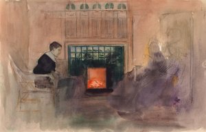Erik Edelfelt am Feuer in der Villa in Kilo von Albert Edelfelt