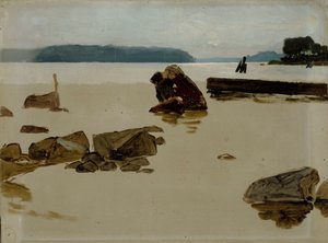 Offenes Meer vor Haikko, Studie für Jungen, die am Ufer spielen von Albert Edelfelt