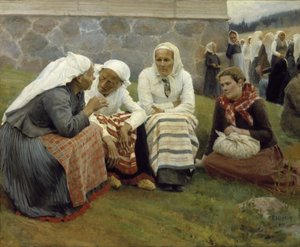 Frauen vor der Kirche in Ruokolahti von Albert Edelfelt