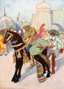 Das verzauberte Pferd. Der Prinz bestieg ohne die Hilfe des Hindu den Stift...