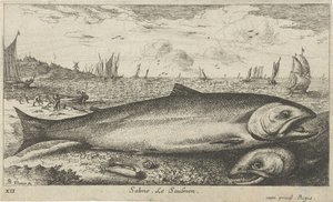 Zwei Lachse am Strand von Albert Flamen
