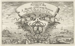 Meeresansicht durch ornamentales Wappen (Serie: Fische und andere Meerestiere - Salzwasser dritte Reihe, Poissons de mer)