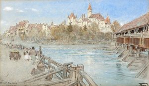 Thun (Aquarell mit Tinte und Körperfarbe auf getöntem Papier) von Albert Goodwin