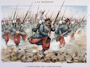 Mit dem Bajonett - in „Militäralbum“ von Albert Guillaume (1873-1942), um 1900