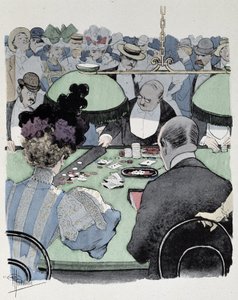Paar am Spieltisch - Zeichnung von Guillaume, Ende 19. Jahrhundert von Albert Guillaume