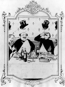 Vier Männer trinken während einer Mahlzeit in einem Restaurant von Albert Guillaume