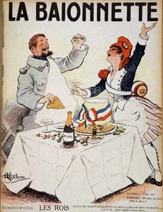 Die Könige (Marianne und ein Haariger stoßen um eine Galette an) - in „La Baionnette“, Zeichnung von Albert Guillaume (1873-1942) n.d. (20. Jahrhundert)