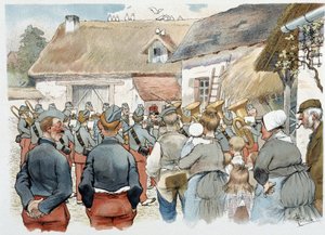 Militärkapelle in einem Dorf - in „Military Album“ von Albert Guillaume (1873-1942), ca. 1900 von Albert Guillaume