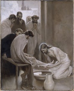 Le Christ lavant les pieds de ses disciples - Christus wäscht die Füße der Jünger, von Edelfelt, Albert Gustaf Aristides (1854-1905). Grisaille von Albert Gustaf Aristides Edelfelt