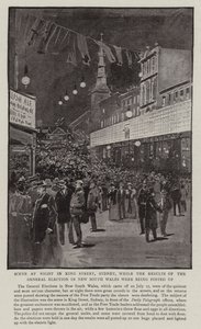 Szene bei Nacht in der King Street, Sydney, während die Ergebnisse der Parlamentswahl in New South Wales bekannt gegeben wurden von Albert Henry Fullwood