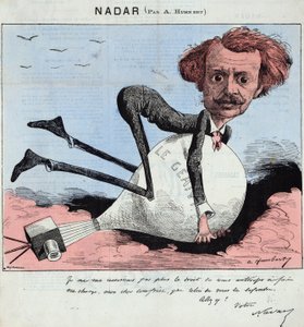 Karikatur, die Nadar und seinen Heißluftballon darstellt, ca. 1863 (Lithographie)