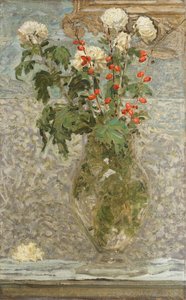 Weiße Chrysanthemen und rote Beeren von Albert Joseph Moore
