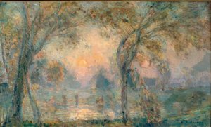 Sonnenaufgang über dem Teich, Herbstmorgen in Hondouville von Albert Lebourg