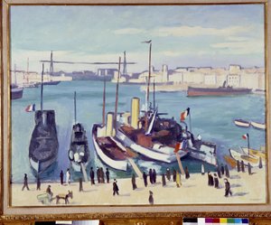 Der Hafen von Marseille mit der Fährbrücke (Gemälde) 20. Jahrhundert