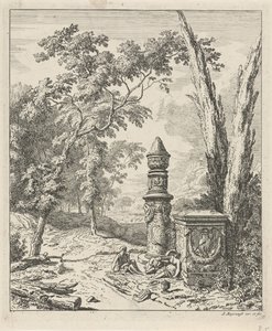 Landschaft mit ruhenden Figuren bei einem Grabmonument (Landschaften) von Albert Meyering