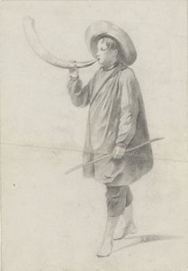 Hirtenjunge, der auf einem Horn bläst von Albert  Neuhuys