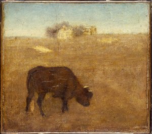 Abendglühen, die alte rote Kuh, frühe bis mittlere 1870er Jahre von Albert Pinkham Ryder