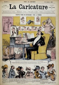 Alexandre Dumas in Scheidungsspezialist von Albert Robida (1848-1926), Umschlag „The Cartoon“ 24/02/1880