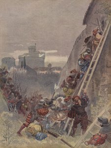 Bourbon wird beim Sturm auf Rom am 6. Mai 1527 getötet von Albert Robida