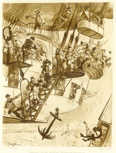 Abfahrt eines transatlantischen Ballons, aus Le Vingtieme Siecle, veröffentlicht 1883 von Albert Robida