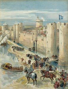 Achter Italienischer Krieg (1536-1538): Treffen von Aigues Mortes (oder Waffenstillstand von Aigues Mortes) am 14. Juli 1538, Treffen zwischen Franz I. (1494-1547), König von Frankreich und Karl V. (1500-1558), König von Spanien und Kaiser des Heiligen Röm von Albert Robida