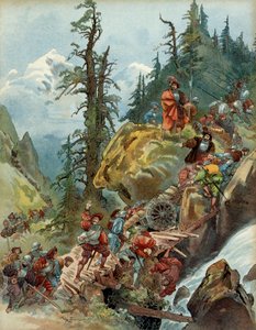 Fünfter Italienischer Krieg (1515-1516): der Übergang über die Alpen im August 1515 durch den Larche-Pass der Armee von Franz I. auf dem Weg nach Italien (Illustration)