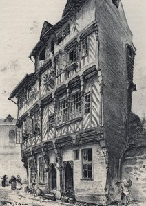 Haus Rue Saint Guillaume in Rennes - Altes Frankreich - Bretagne - Text, Zeichnungen und Lithographien von Albert Robida (1848-1926), undatiert, Ende des 19. Jahrhunderts
