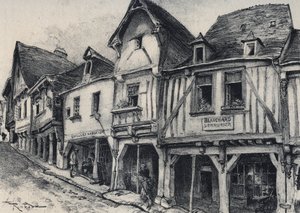 Rue Poterie in Fougeres im Departement Ille-et-Vilaine - La vieille France - La Bretagne - Text, Zeichnungen und Lithographien von Albert Robida (1848-1926) von Albert Robida