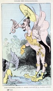 Saturnische Typen aus einer berichteten Skizze des Planeten Saturn (pseudo-anthropologische groteske Monster), Parodie von Jules Verne, „Sehr außergewöhnliche Reisen von Saturnin Farandoul in 5 oder 6 Teilen der Welt und in allen bekannten oder unbekannten