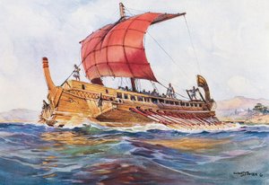 Leuchtschiff aus der klassischen griechischen Ära, Aquarell von Albert Sebille (1874-1953)