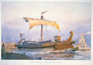 Römisches kaiserliches Schiff verlässt den Hafen, ca. 1930 (Farblithografie) von Albert Sébille