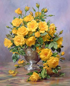 Helles Lächeln - Rosen in einer Silbervase