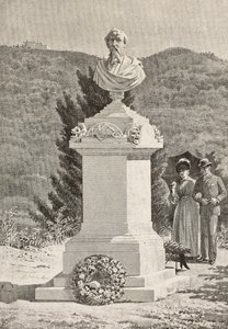 Denkmal für Paolo Giacometti (1816-1882) auf dem Friedhof Staglieno, Genua, Italien, Gravur nach einer Zeichnung von Alberto della Valle, aus L