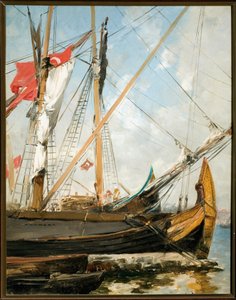 Segelboote auf dem Bosporus in der Türkei. Gemälde von Alberto Pasini (1826-1899) 19. Jahrhundert Genua, Galleria d