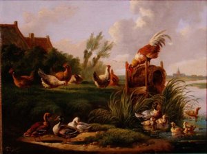 Enten und Geflügel an einem Flussufer von Albertus Verhoesen